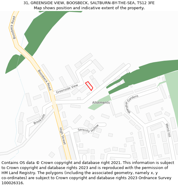 31, GREENSIDE VIEW, BOOSBECK, SALTBURN-BY-THE-SEA, TS12 3FE: Location map and indicative extent of plot