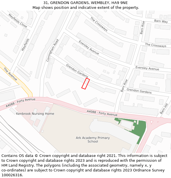 31, GRENDON GARDENS, WEMBLEY, HA9 9NE: Location map and indicative extent of plot