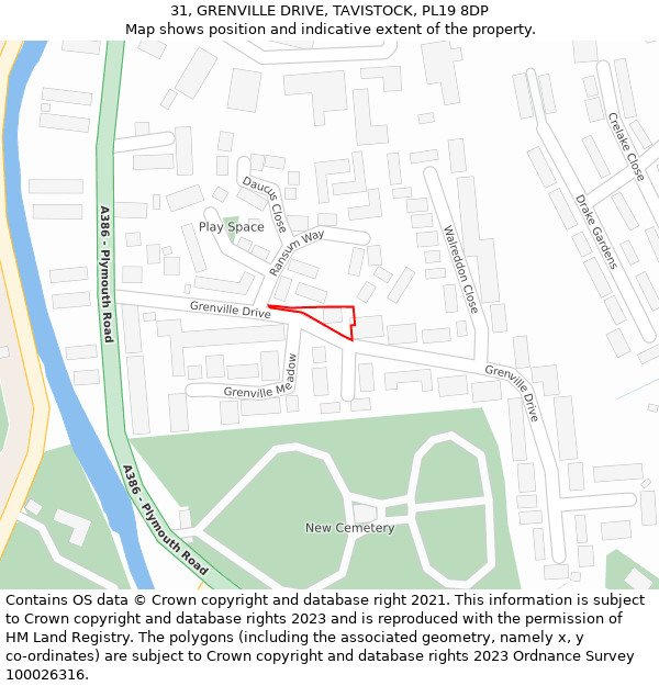 31, GRENVILLE DRIVE, TAVISTOCK, PL19 8DP: Location map and indicative extent of plot