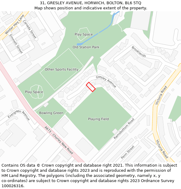 31, GRESLEY AVENUE, HORWICH, BOLTON, BL6 5TQ: Location map and indicative extent of plot