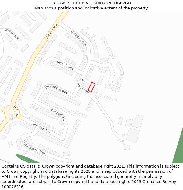 31, GRESLEY DRIVE, SHILDON, DL4 2GH: Location map and indicative extent of plot