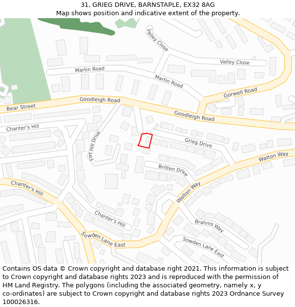 31, GRIEG DRIVE, BARNSTAPLE, EX32 8AG: Location map and indicative extent of plot