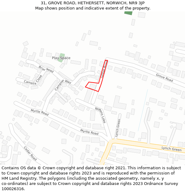 31, GROVE ROAD, HETHERSETT, NORWICH, NR9 3JP: Location map and indicative extent of plot