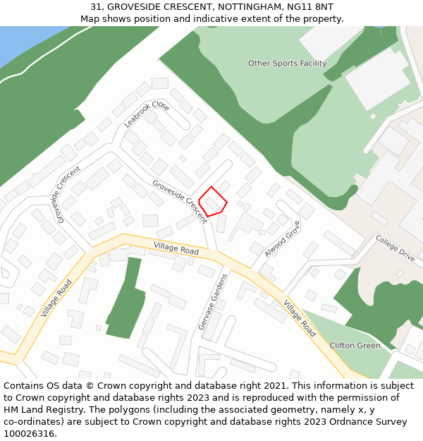 31, GROVESIDE CRESCENT, NOTTINGHAM, NG11 8NT: Location map and indicative extent of plot
