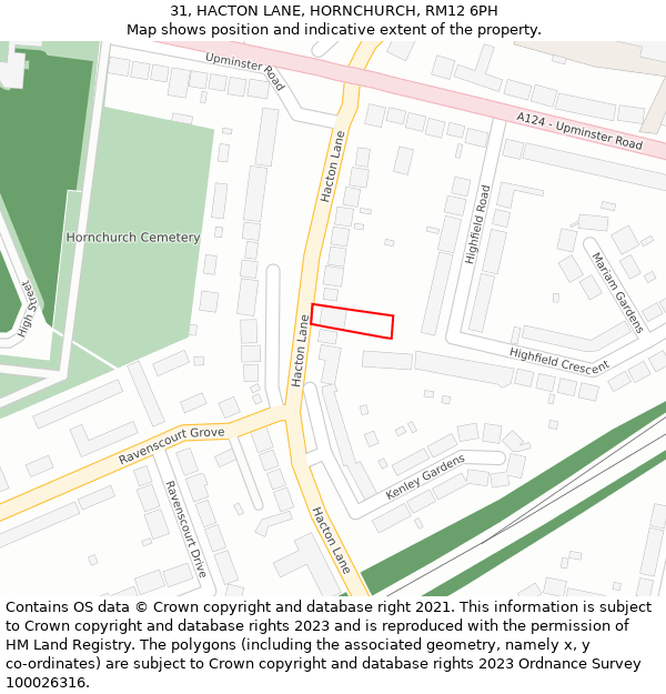 31, HACTON LANE, HORNCHURCH, RM12 6PH: Location map and indicative extent of plot