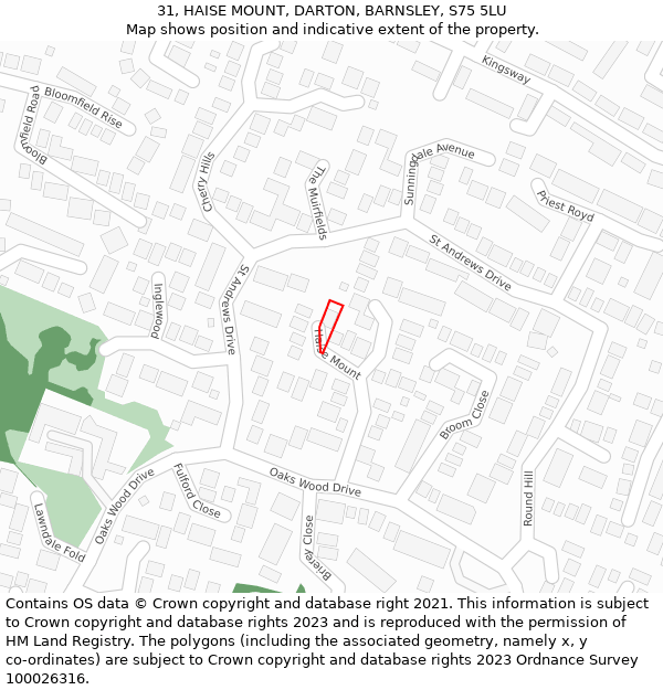 31, HAISE MOUNT, DARTON, BARNSLEY, S75 5LU: Location map and indicative extent of plot