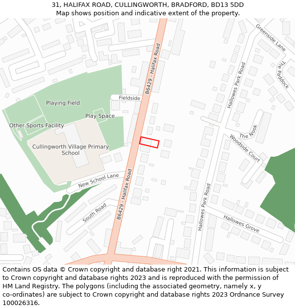 31, HALIFAX ROAD, CULLINGWORTH, BRADFORD, BD13 5DD: Location map and indicative extent of plot