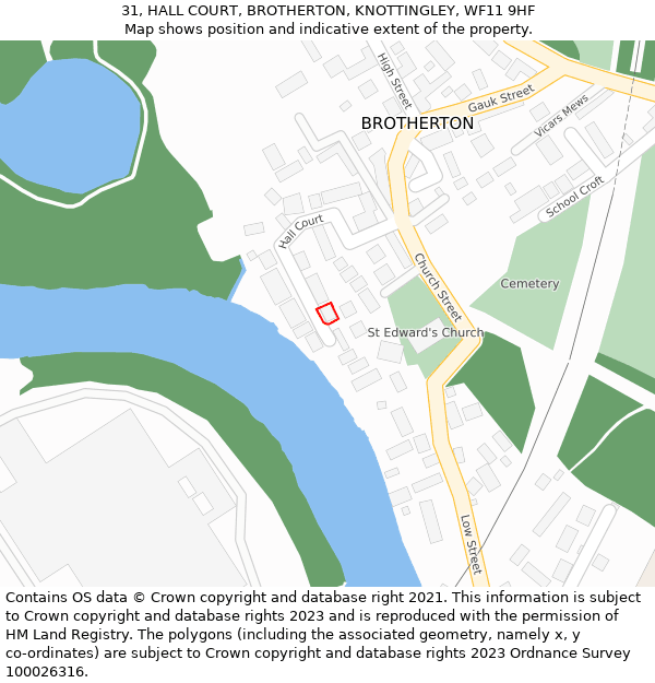 31, HALL COURT, BROTHERTON, KNOTTINGLEY, WF11 9HF: Location map and indicative extent of plot