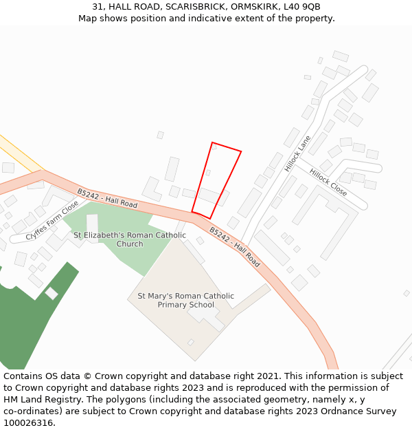 31, HALL ROAD, SCARISBRICK, ORMSKIRK, L40 9QB: Location map and indicative extent of plot