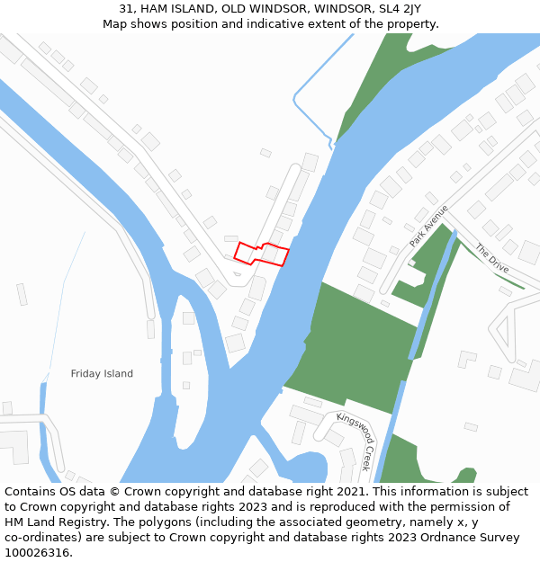 31, HAM ISLAND, OLD WINDSOR, WINDSOR, SL4 2JY: Location map and indicative extent of plot