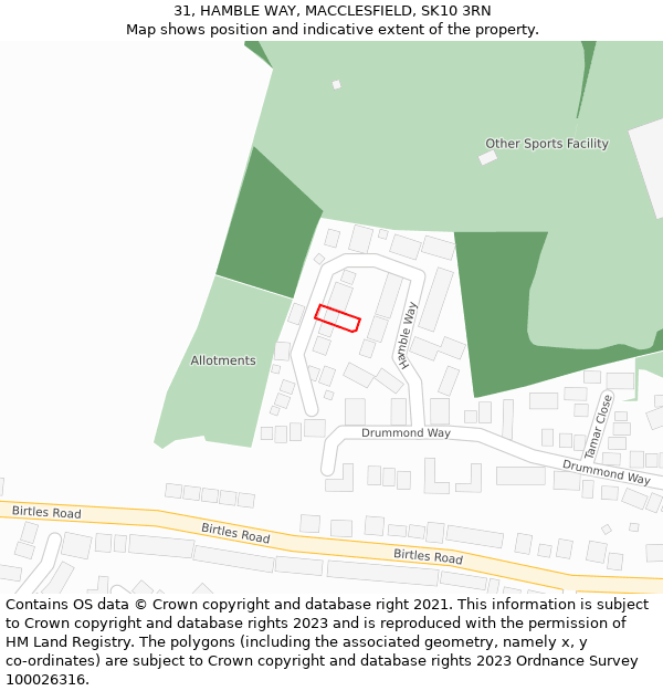 31, HAMBLE WAY, MACCLESFIELD, SK10 3RN: Location map and indicative extent of plot