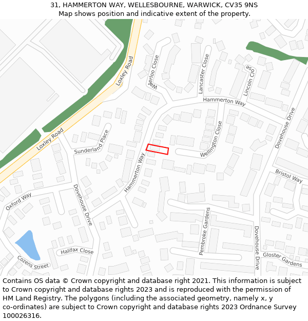 31, HAMMERTON WAY, WELLESBOURNE, WARWICK, CV35 9NS: Location map and indicative extent of plot