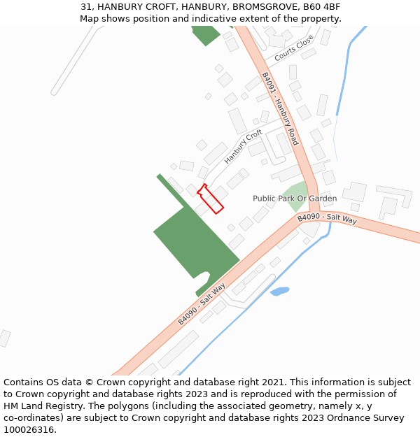 31, HANBURY CROFT, HANBURY, BROMSGROVE, B60 4BF: Location map and indicative extent of plot