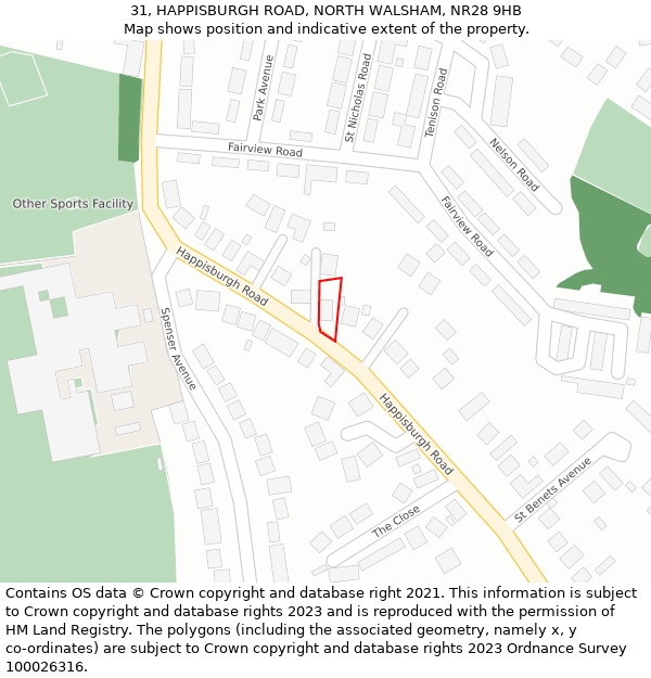 31, HAPPISBURGH ROAD, NORTH WALSHAM, NR28 9HB: Location map and indicative extent of plot
