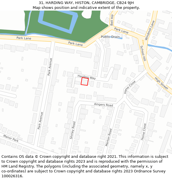 31, HARDING WAY, HISTON, CAMBRIDGE, CB24 9JH: Location map and indicative extent of plot