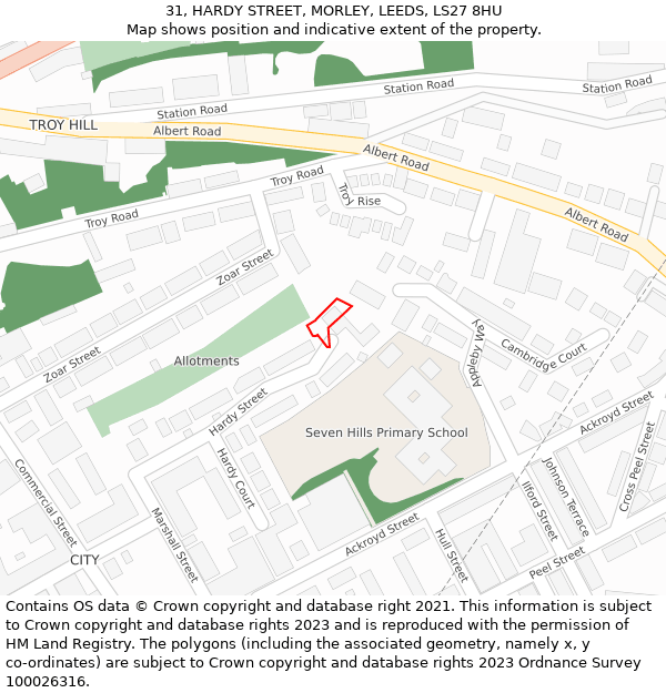 31, HARDY STREET, MORLEY, LEEDS, LS27 8HU: Location map and indicative extent of plot