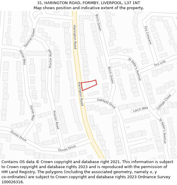 31, HARINGTON ROAD, FORMBY, LIVERPOOL, L37 1NT: Location map and indicative extent of plot