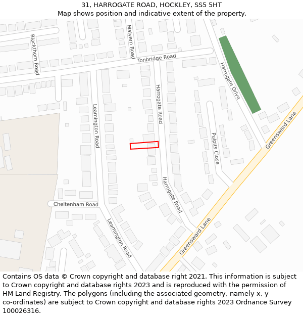 31, HARROGATE ROAD, HOCKLEY, SS5 5HT: Location map and indicative extent of plot