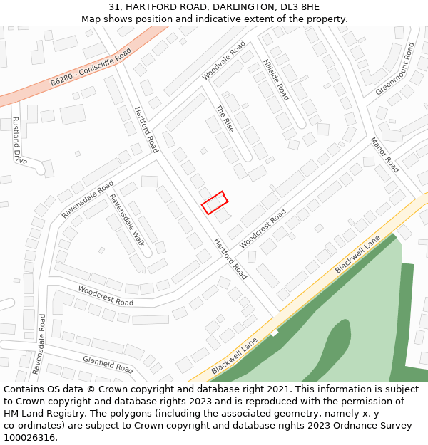 31, HARTFORD ROAD, DARLINGTON, DL3 8HE: Location map and indicative extent of plot