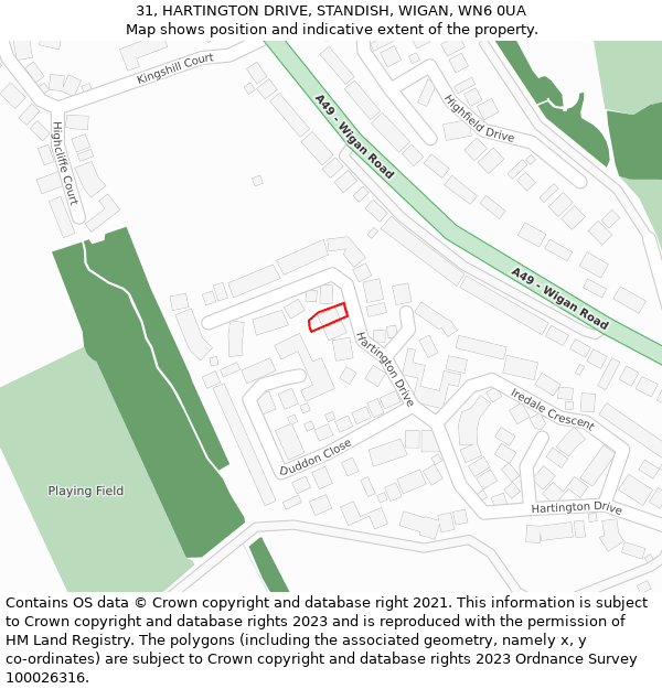 31, HARTINGTON DRIVE, STANDISH, WIGAN, WN6 0UA: Location map and indicative extent of plot