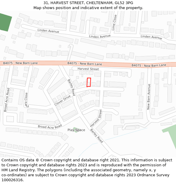 31, HARVEST STREET, CHELTENHAM, GL52 3PG: Location map and indicative extent of plot