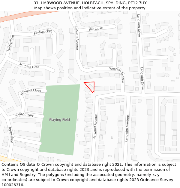 31, HARWOOD AVENUE, HOLBEACH, SPALDING, PE12 7HY: Location map and indicative extent of plot