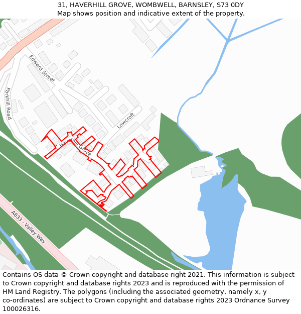 31, HAVERHILL GROVE, WOMBWELL, BARNSLEY, S73 0DY: Location map and indicative extent of plot