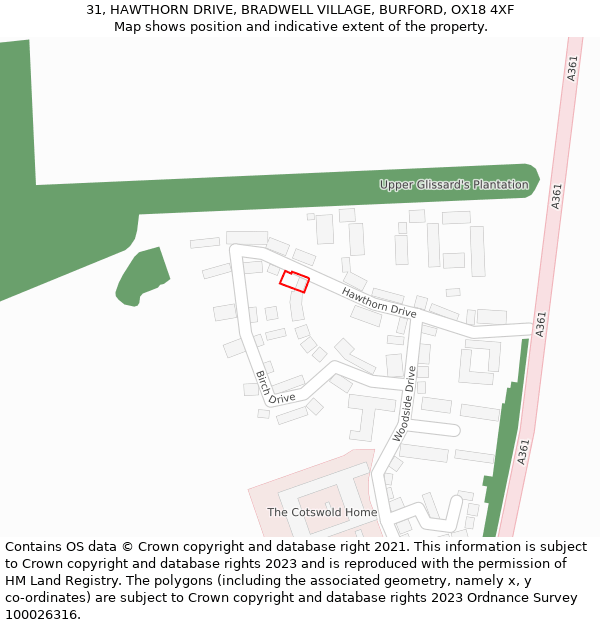 31, HAWTHORN DRIVE, BRADWELL VILLAGE, BURFORD, OX18 4XF: Location map and indicative extent of plot
