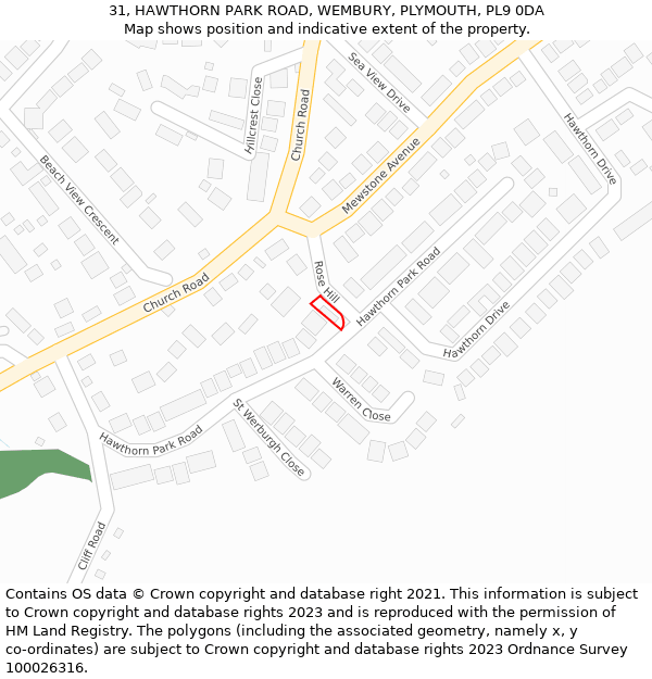31, HAWTHORN PARK ROAD, WEMBURY, PLYMOUTH, PL9 0DA: Location map and indicative extent of plot