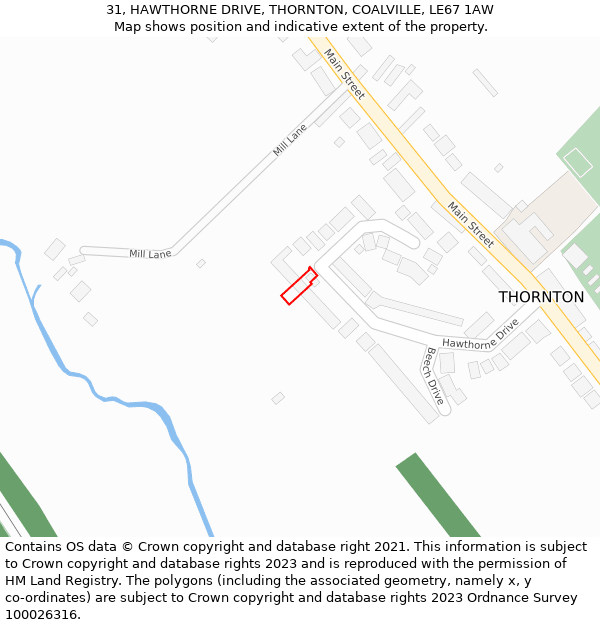 31, HAWTHORNE DRIVE, THORNTON, COALVILLE, LE67 1AW: Location map and indicative extent of plot