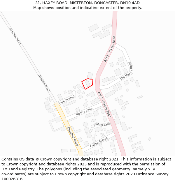 31, HAXEY ROAD, MISTERTON, DONCASTER, DN10 4AD: Location map and indicative extent of plot