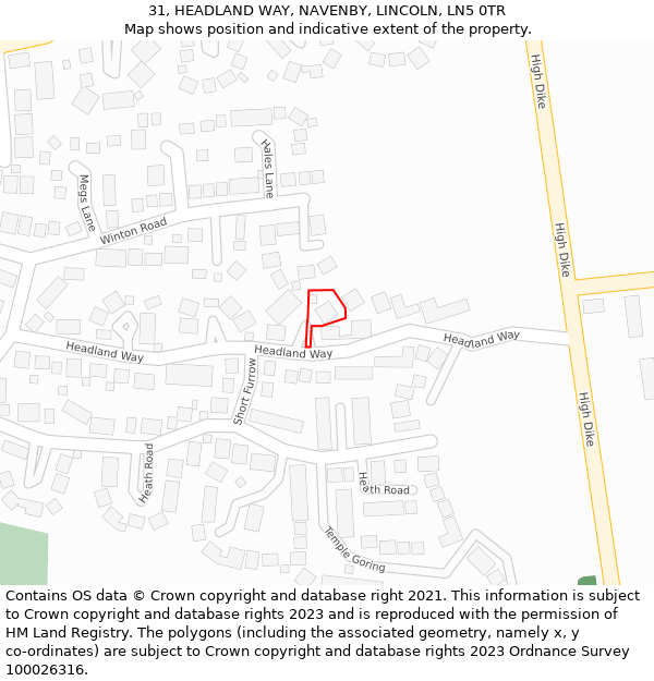 31, HEADLAND WAY, NAVENBY, LINCOLN, LN5 0TR: Location map and indicative extent of plot