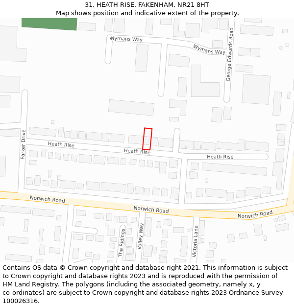 31, HEATH RISE, FAKENHAM, NR21 8HT: Location map and indicative extent of plot