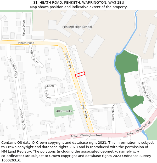 31, HEATH ROAD, PENKETH, WARRINGTON, WA5 2BU: Location map and indicative extent of plot