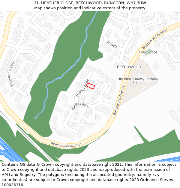 31, HEATHER CLOSE, BEECHWOOD, RUNCORN, WA7 3HW: Location map and indicative extent of plot
