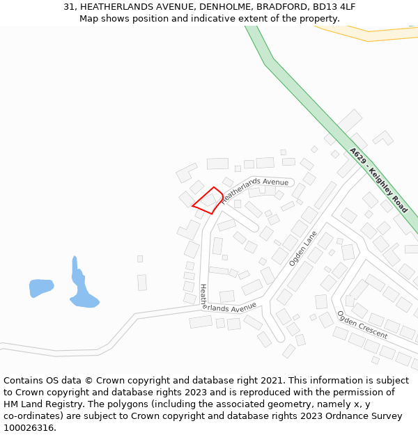 31, HEATHERLANDS AVENUE, DENHOLME, BRADFORD, BD13 4LF: Location map and indicative extent of plot