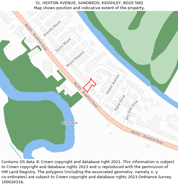 31, HEATON AVENUE, SANDBEDS, KEIGHLEY, BD20 5NQ: Location map and indicative extent of plot