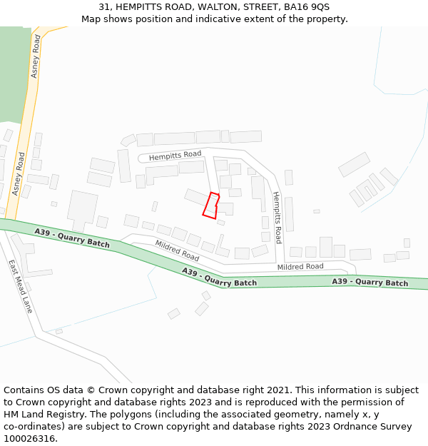 31, HEMPITTS ROAD, WALTON, STREET, BA16 9QS: Location map and indicative extent of plot