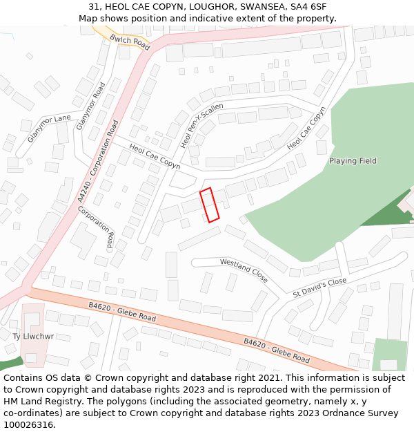 31, HEOL CAE COPYN, LOUGHOR, SWANSEA, SA4 6SF: Location map and indicative extent of plot