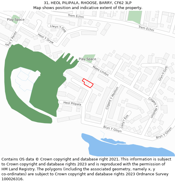 31, HEOL PILIPALA, RHOOSE, BARRY, CF62 3LP: Location map and indicative extent of plot