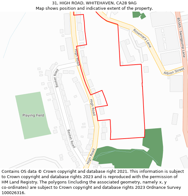 31, HIGH ROAD, WHITEHAVEN, CA28 9AG: Location map and indicative extent of plot