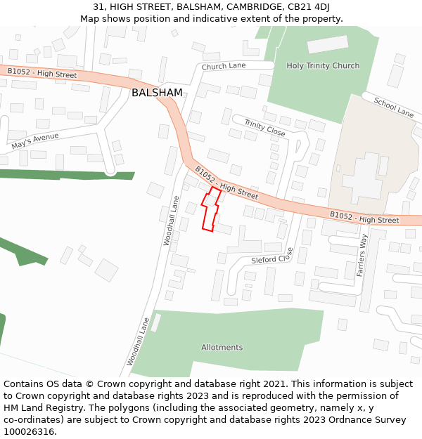 31, HIGH STREET, BALSHAM, CAMBRIDGE, CB21 4DJ: Location map and indicative extent of plot