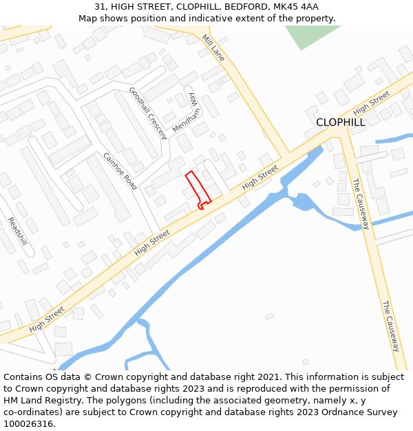 31, HIGH STREET, CLOPHILL, BEDFORD, MK45 4AA: Location map and indicative extent of plot