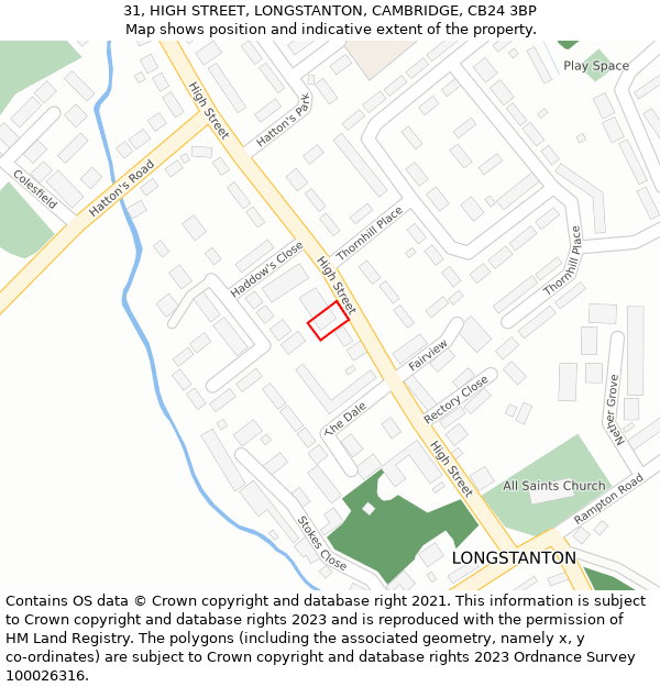 31, HIGH STREET, LONGSTANTON, CAMBRIDGE, CB24 3BP: Location map and indicative extent of plot