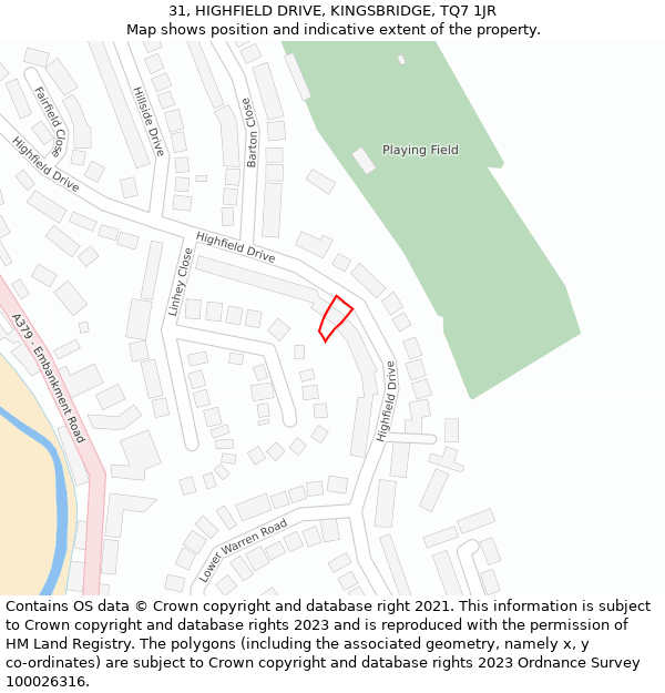31, HIGHFIELD DRIVE, KINGSBRIDGE, TQ7 1JR: Location map and indicative extent of plot