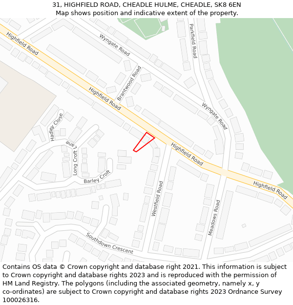 31, HIGHFIELD ROAD, CHEADLE HULME, CHEADLE, SK8 6EN: Location map and indicative extent of plot