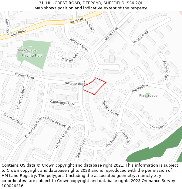 31, HILLCREST ROAD, DEEPCAR, SHEFFIELD, S36 2QL: Location map and indicative extent of plot