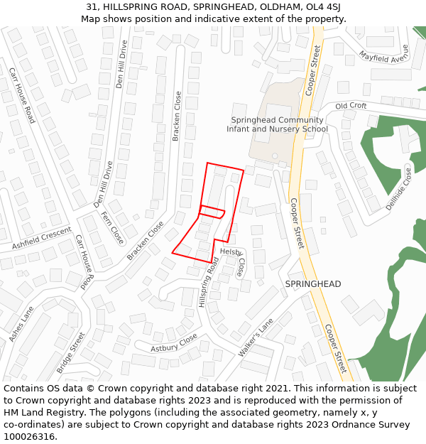 31, HILLSPRING ROAD, SPRINGHEAD, OLDHAM, OL4 4SJ: Location map and indicative extent of plot
