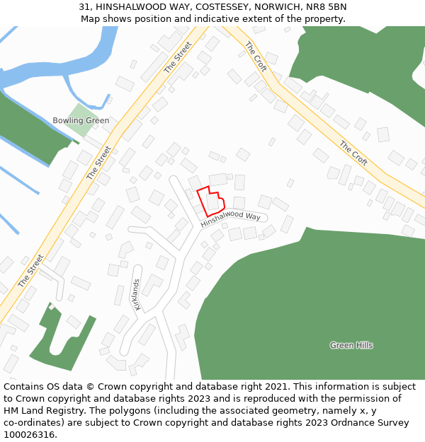 31, HINSHALWOOD WAY, COSTESSEY, NORWICH, NR8 5BN: Location map and indicative extent of plot