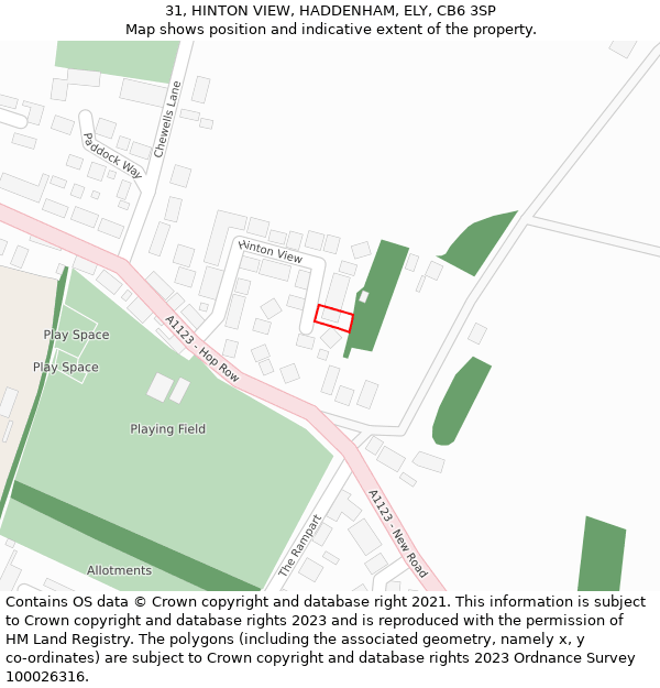 31, HINTON VIEW, HADDENHAM, ELY, CB6 3SP: Location map and indicative extent of plot